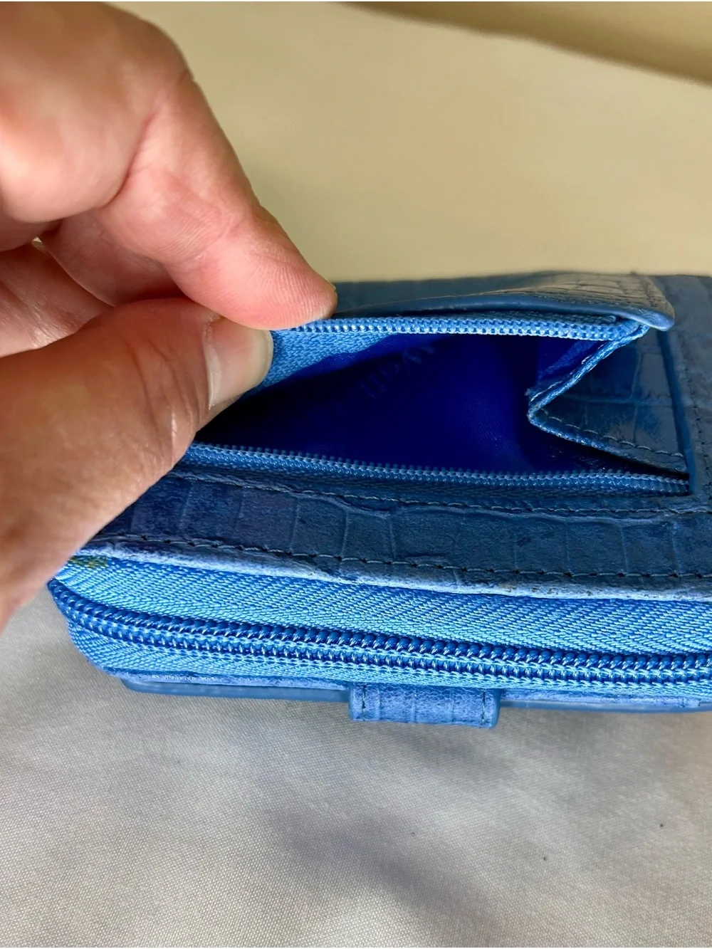 Blue Croc-Embossed Compact Wallet